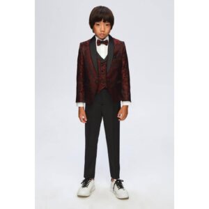 Burgundy & Black Paisley 5PC Suit 1-5