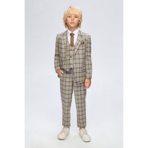 Samli Arthur Grey/Brown Check 7PC Suit 1-5