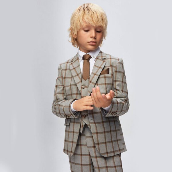 Samli Arthur Grey/Brown Check 7PC Suit 1-5 - Image 10