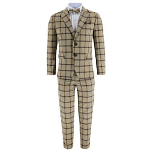 Samli Jack Beige & Brown Check 7PC Suit 1-5