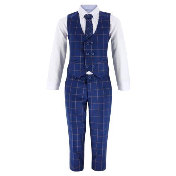 Samli Robert Navy Checked 6PC Suit 1-5 - Image 9