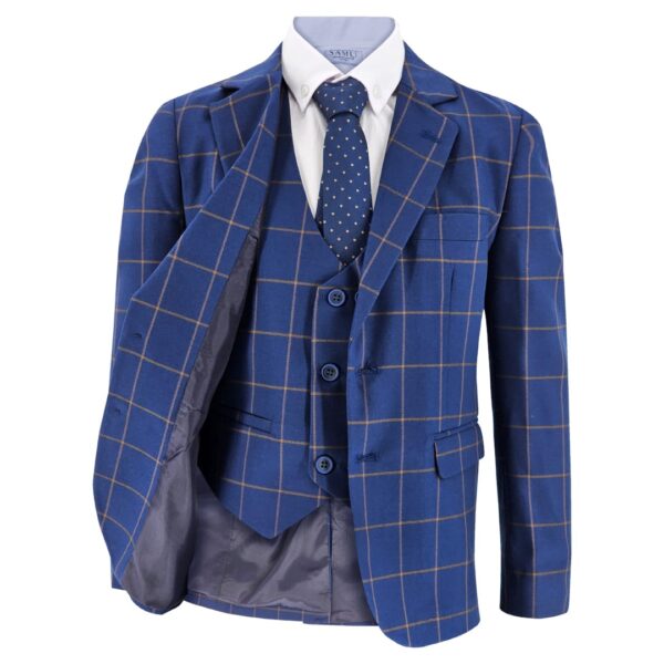 Samli Robert Navy Checked 6PC Suit 1-5 - Image 5